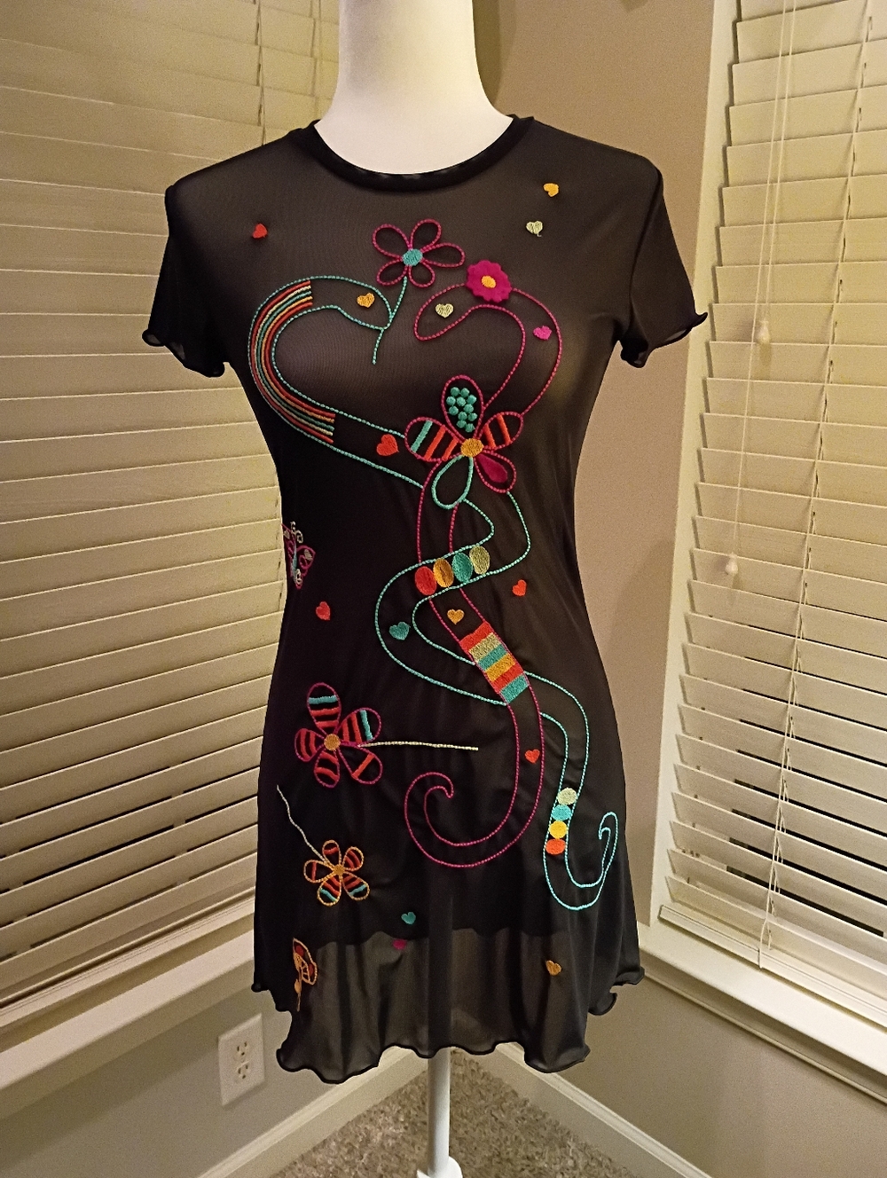 Only Hearts Love Me Tender Embroidered Baby Tee Mini Dress Size Small
